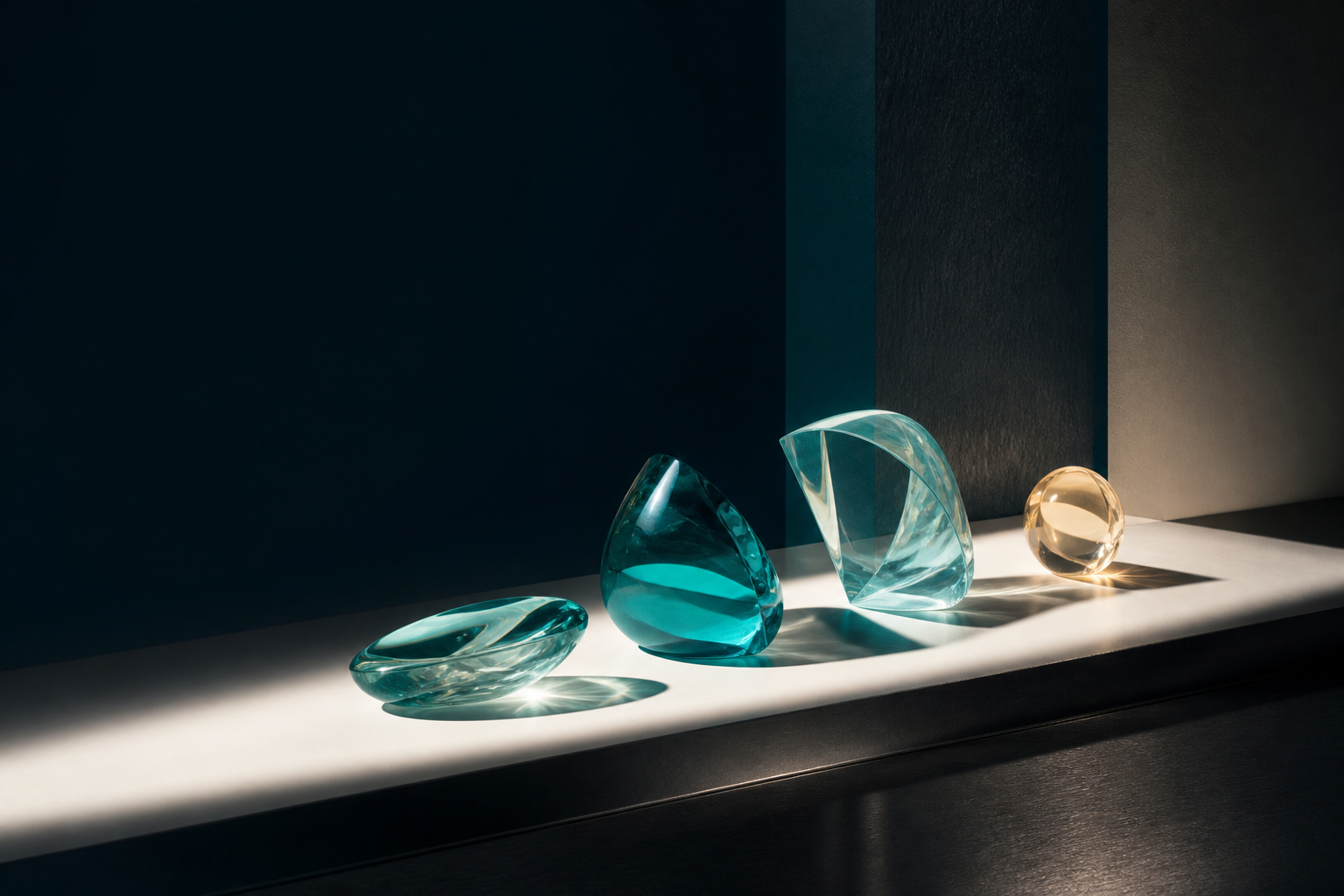 An abstract sequence of mineral glass forms resolving into one champagne point